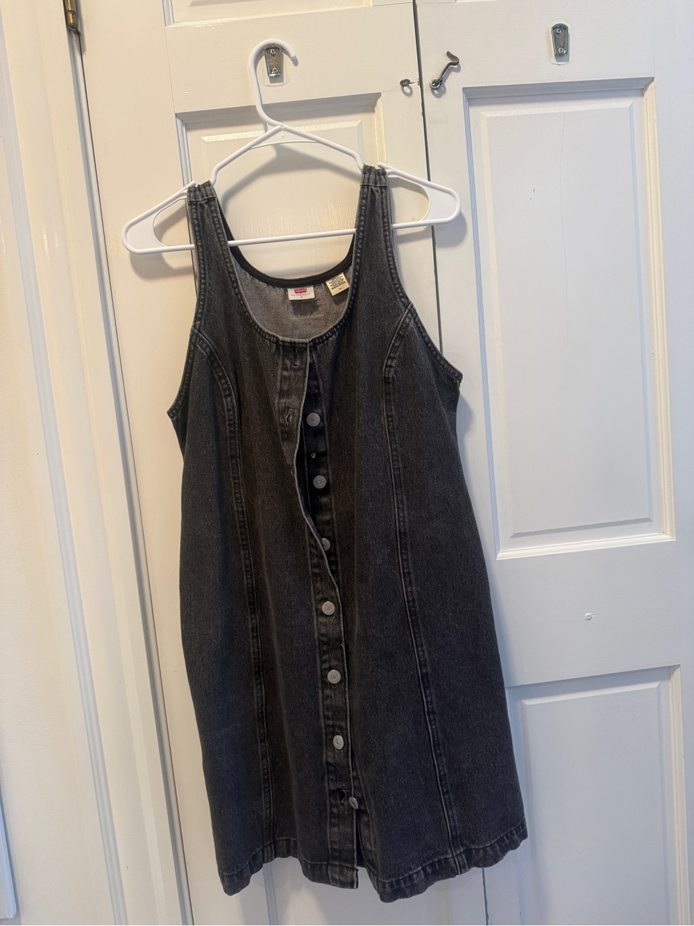 Levi's Charcoal Gray Denim Button-Front Pinafore Mini Dress